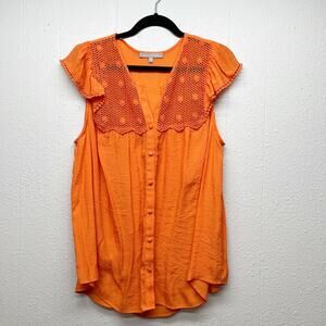 Daniel Rainn Crochet Flutter Sleeve Womens Top 2X Beachy Coastal Lightweight